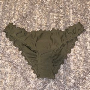 Army green Swimsuit ruffle bottoms.